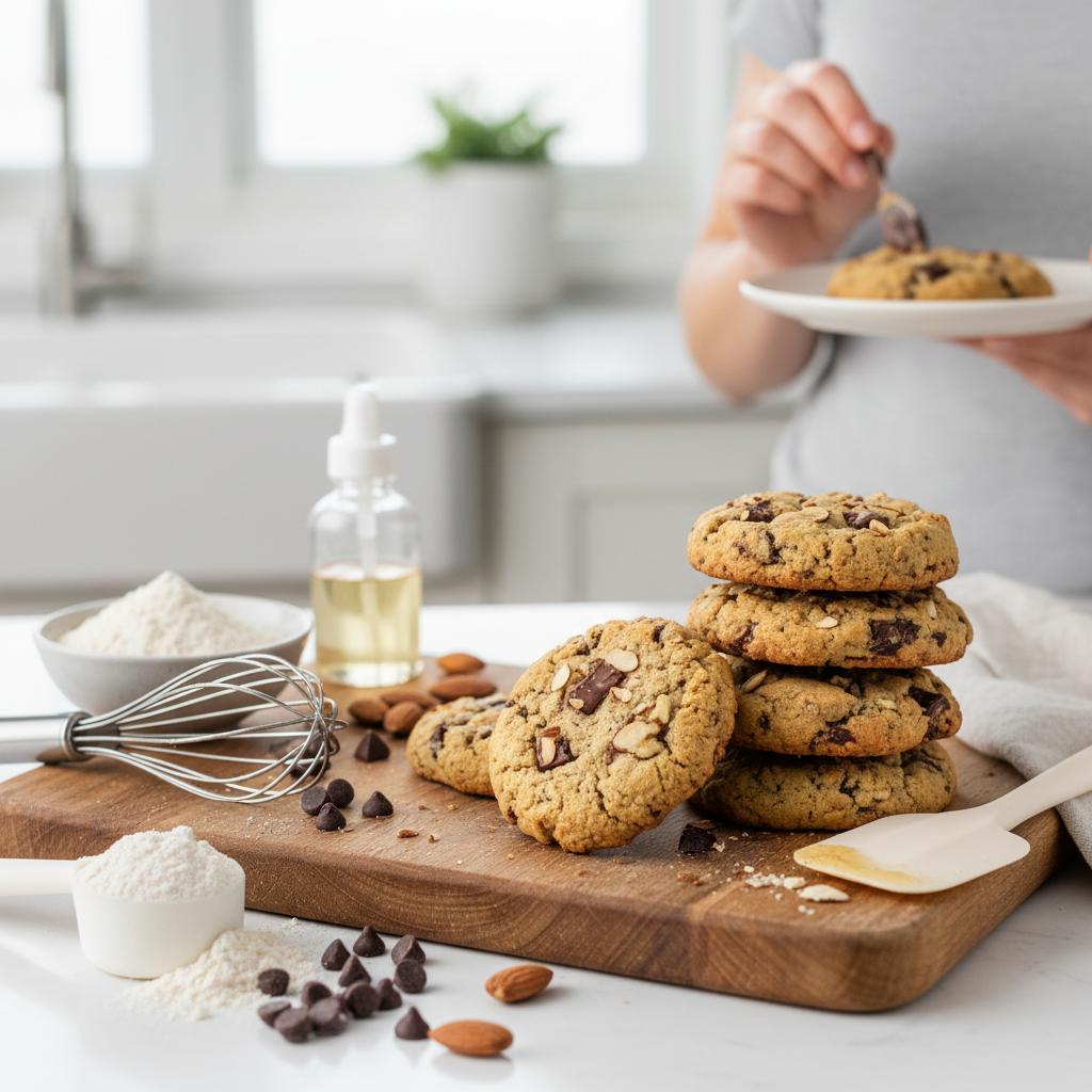 Illustration réaliste sur Cookies protéinés cétogènes : recette low-carb et riche en protéines