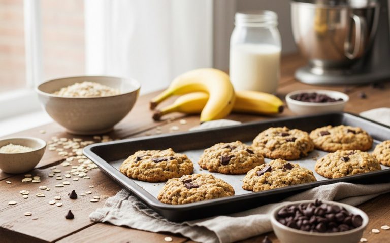 Cookies protéinés maison avec ingrédients sains en cuisine.