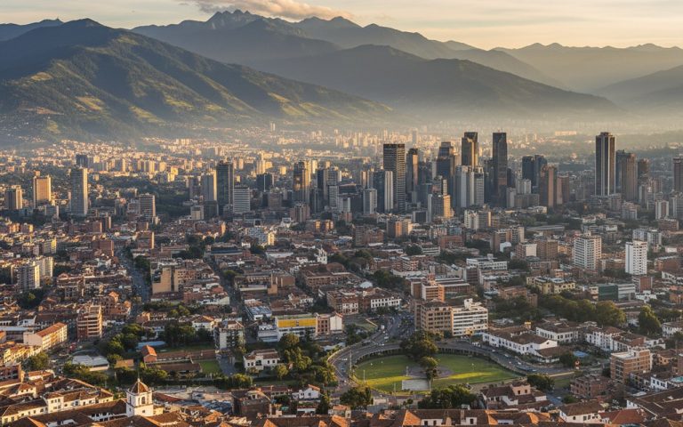 Vue panoramique de Bogotá avec montagnes et architecture variée