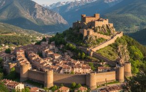Vue panoramique de Villefranche-de-Conflent avec ses remparts médiévaux et le Fort Libéria.